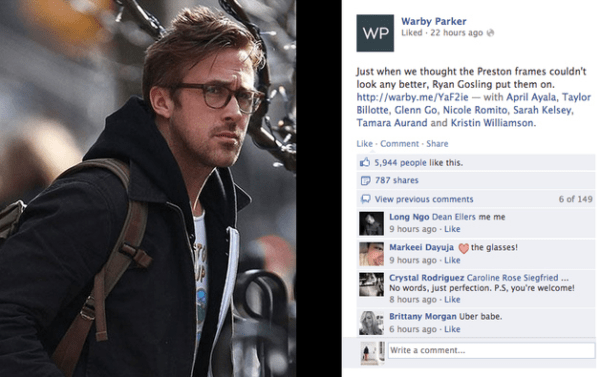 Warby Parker's Facebook page